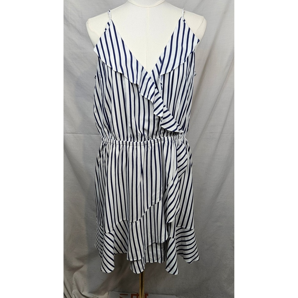 NWT Express Womens‎ Faux Wrap Spag Strap Mini Dress XL Resortwear Nautical